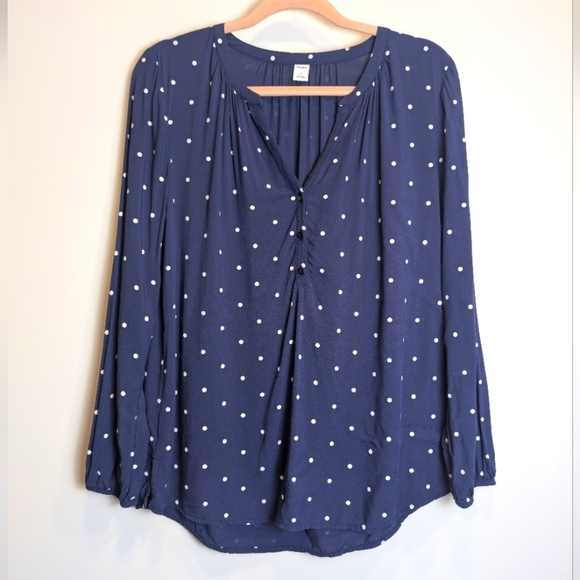 Old Navy Tops - Navy Blue And White Polka Dot Long Sleeve Shirt Size Small